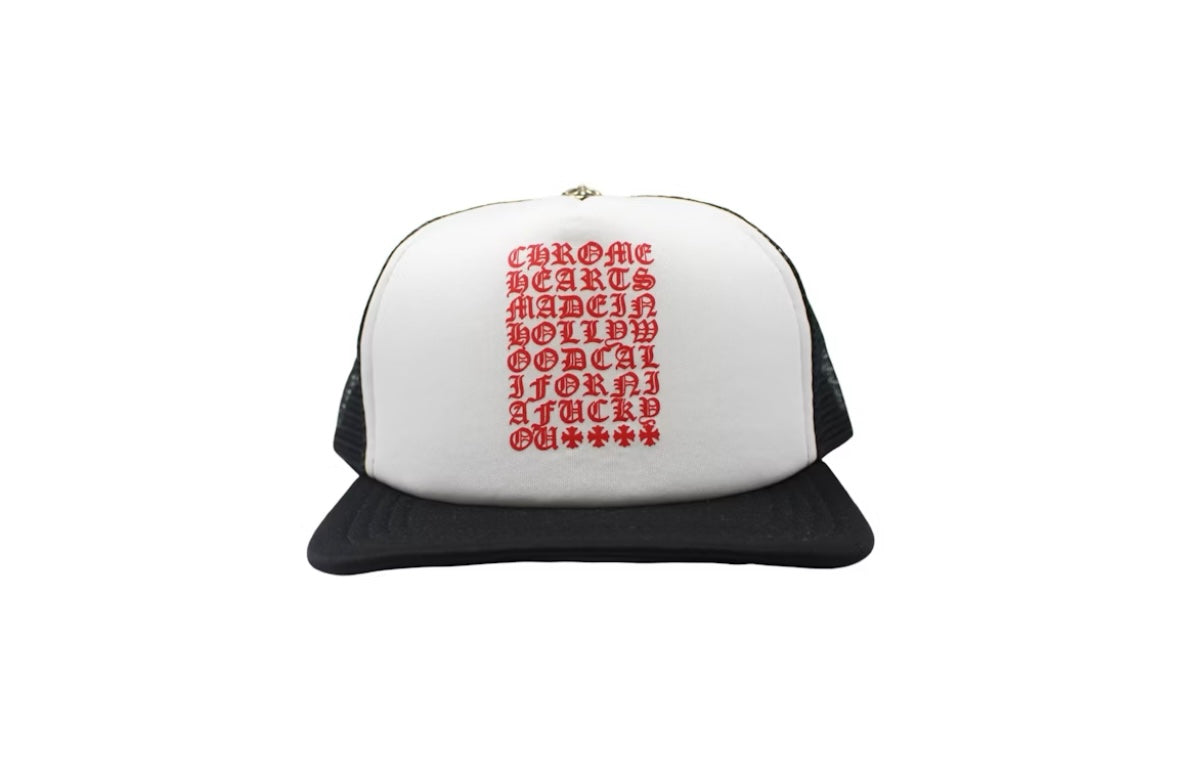 Chrome Hearts Eyechart Trucker Hat 'Black/White/Red'