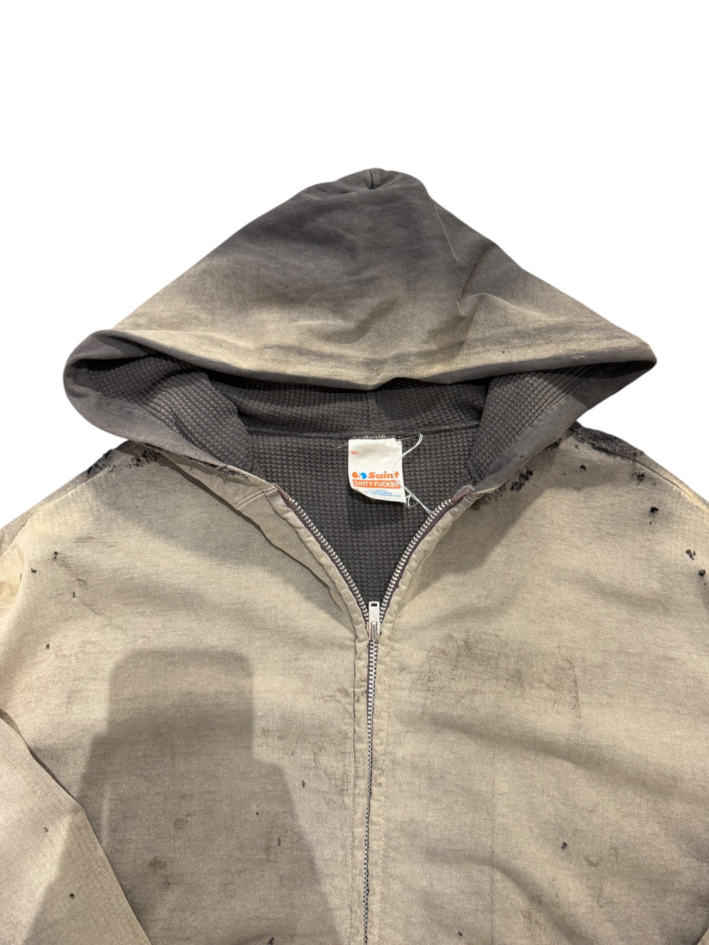 Saint Michael MX6 Distressed Grey Zip Up Sweater