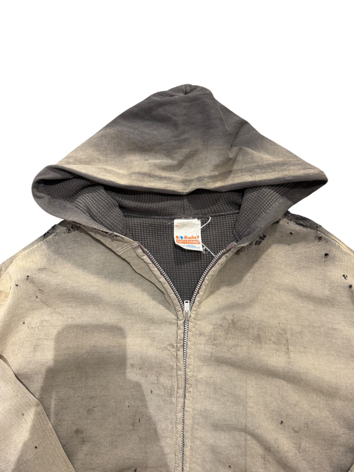 Saint Michael MX6 Distressed Grey Zip Up Sweater