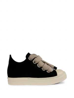 Rick Owens Black Suede Low Jumbo Lace Sneaker