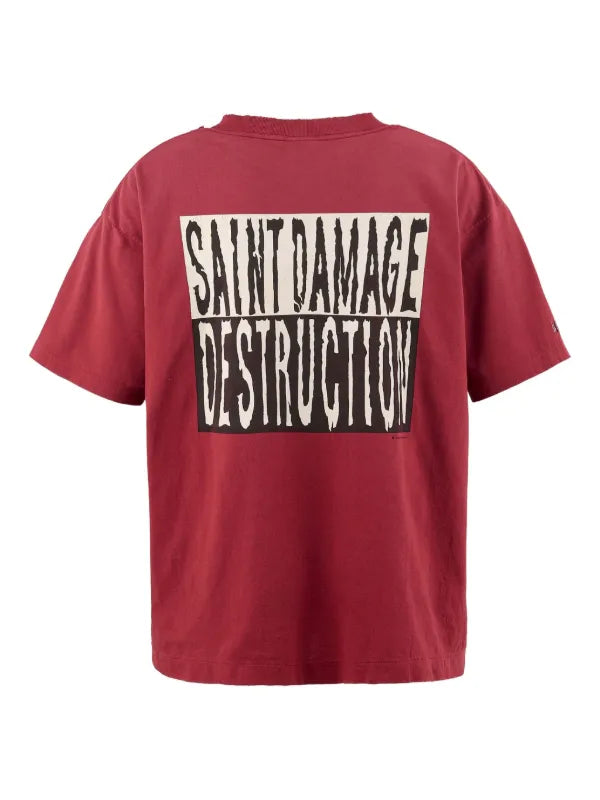Saint Michael Superman distressed paint-splattered printed t-shirt burgundy
