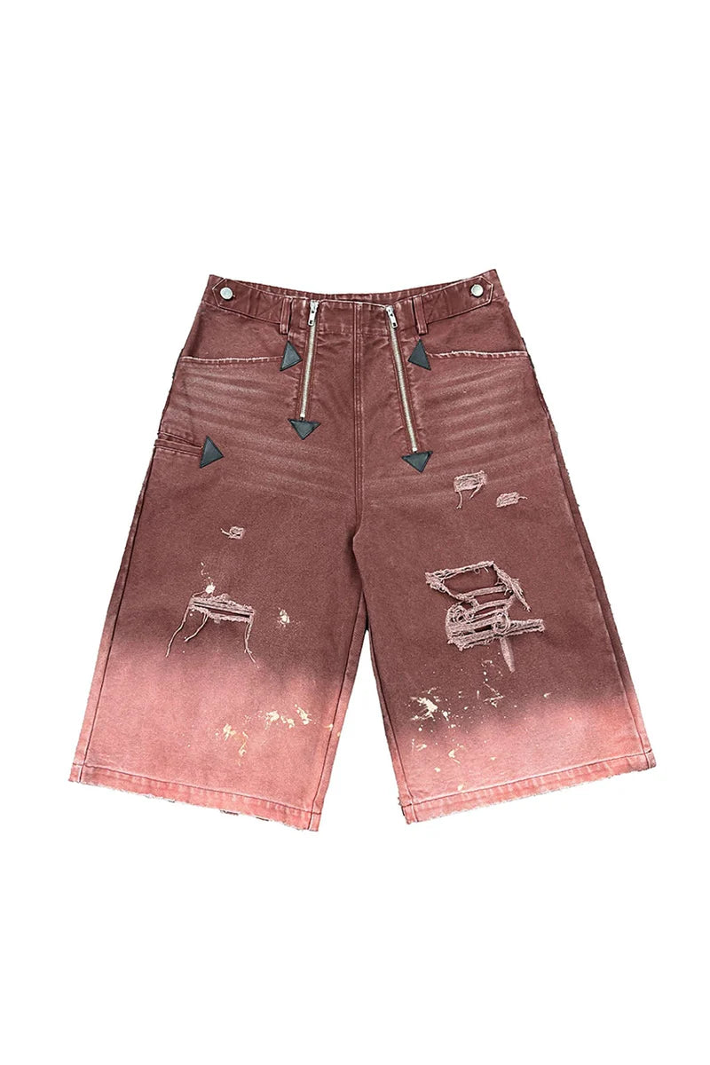 Richill Melancholy Distressed Denim Burgundy Shorts