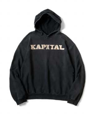 Kapital Beige Logo Black Hoodie