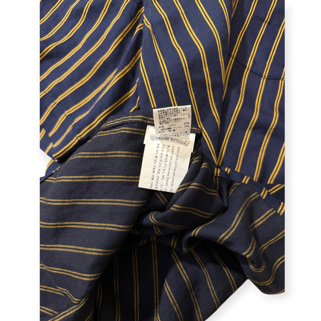 Chrome Hearts Zip-Up Stripped Dress Shirt Navy/Yellow