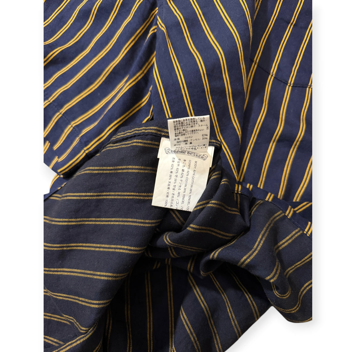 Chrome Hearts Zip-Up Stripped Dress Shirt Navy/Yellow
