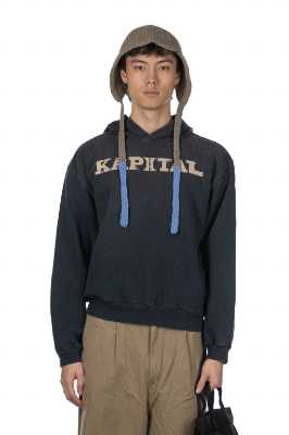 Kapital Beige Logo Black Hoodie