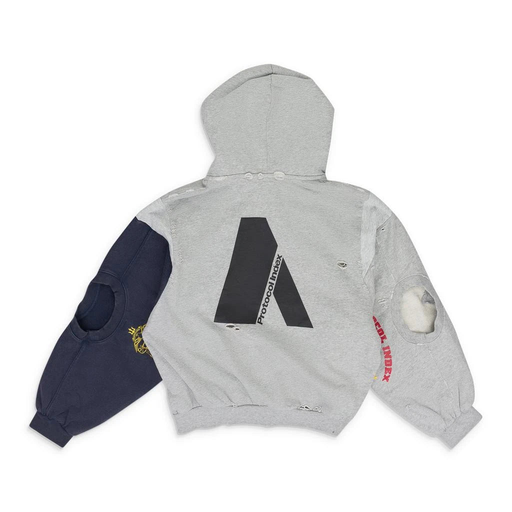Protocol Index Melange Grey Reconstructed Zip Hoodie