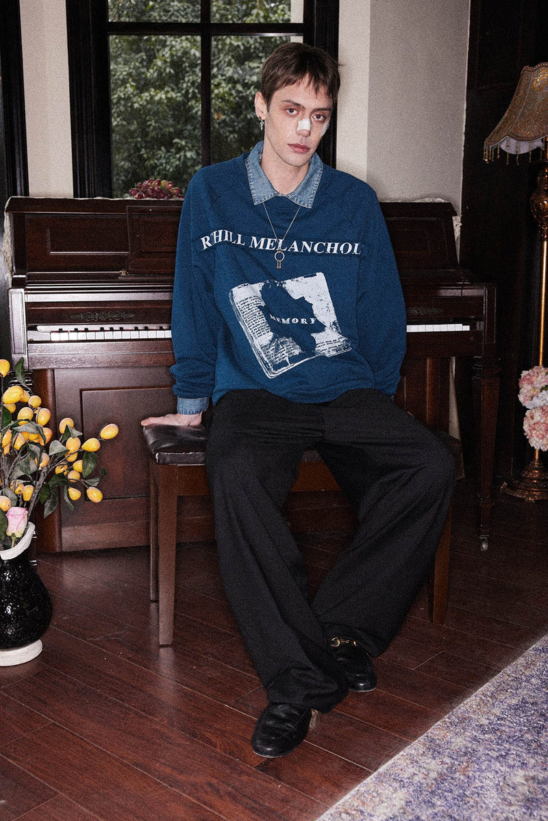 Richill Melancholy Bible Patch Blue Crewneck Sweatshirt