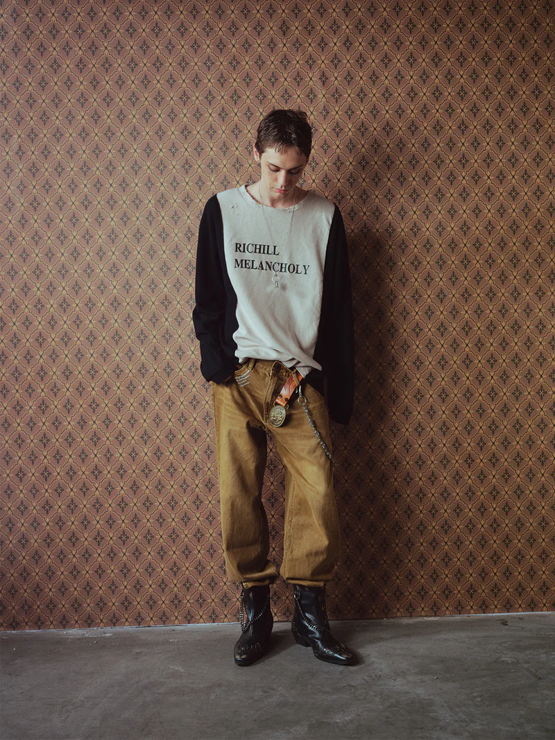 Richill Melancholy Slogan Embroidered Khaki Denim Pants