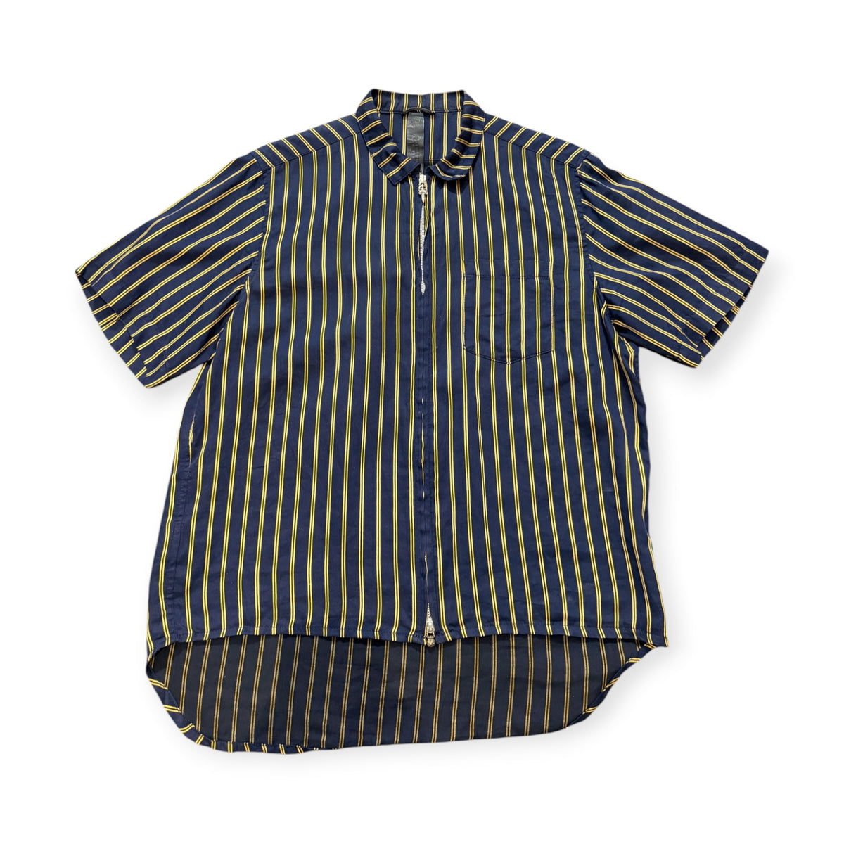 Chrome Hearts Zip-Up Stripped Dress Shirt Navy/Yellow