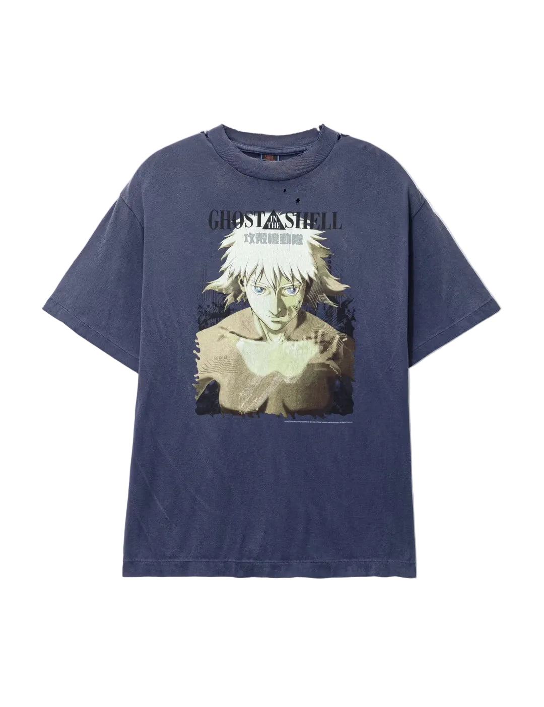 Saint Michael + Ghost in the Shell distressed T-Shirt Navy Blue