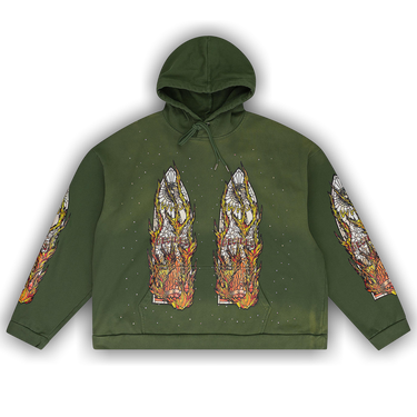 Who Decides War Flame Glass Green Hooded Pullover