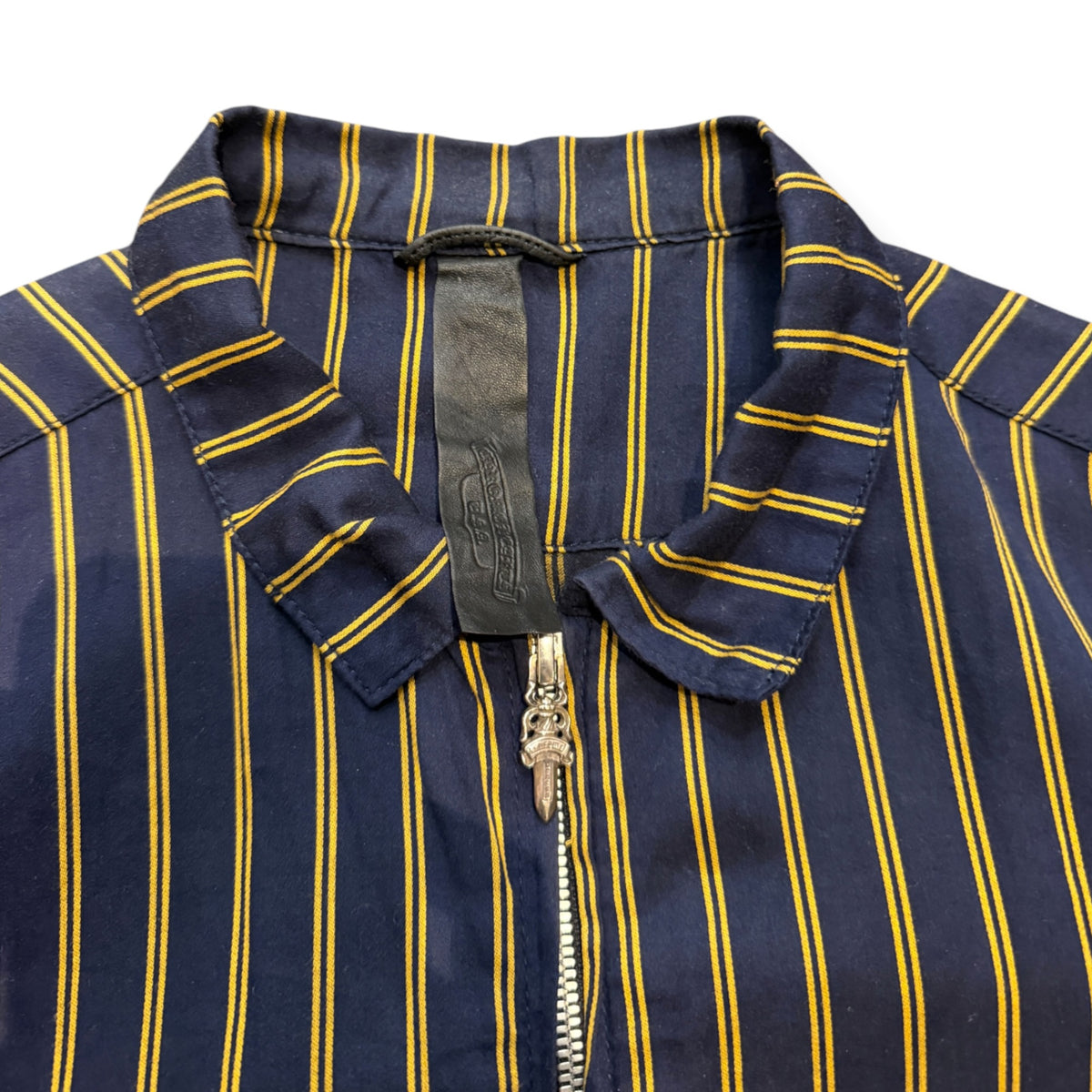 Chrome Hearts Zip-Up Stripped Dress Shirt Navy/Yellow