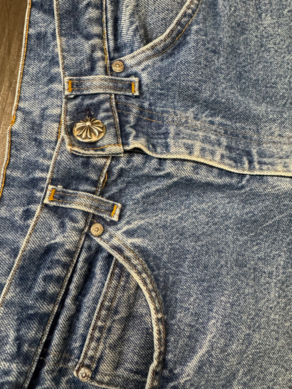Chrome Hearts Multi Black Leather Patch Blue Denim Jeans