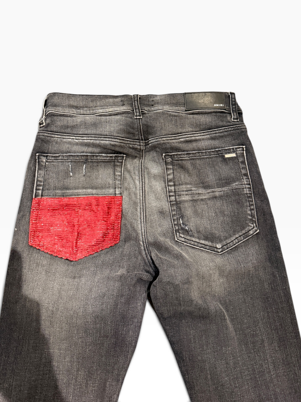 Amiri MX1 Red Lurex Patch Grey Jeans