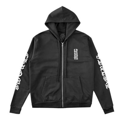 Chrome Hearts Vertical Logo Zip Up Hooded Black/White