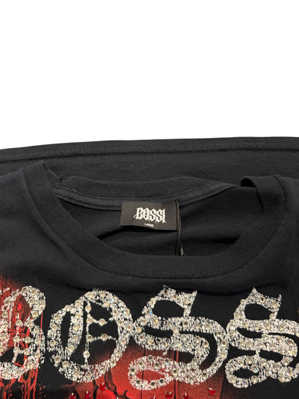Bossi Red Skull Fire Rhinestone Tee