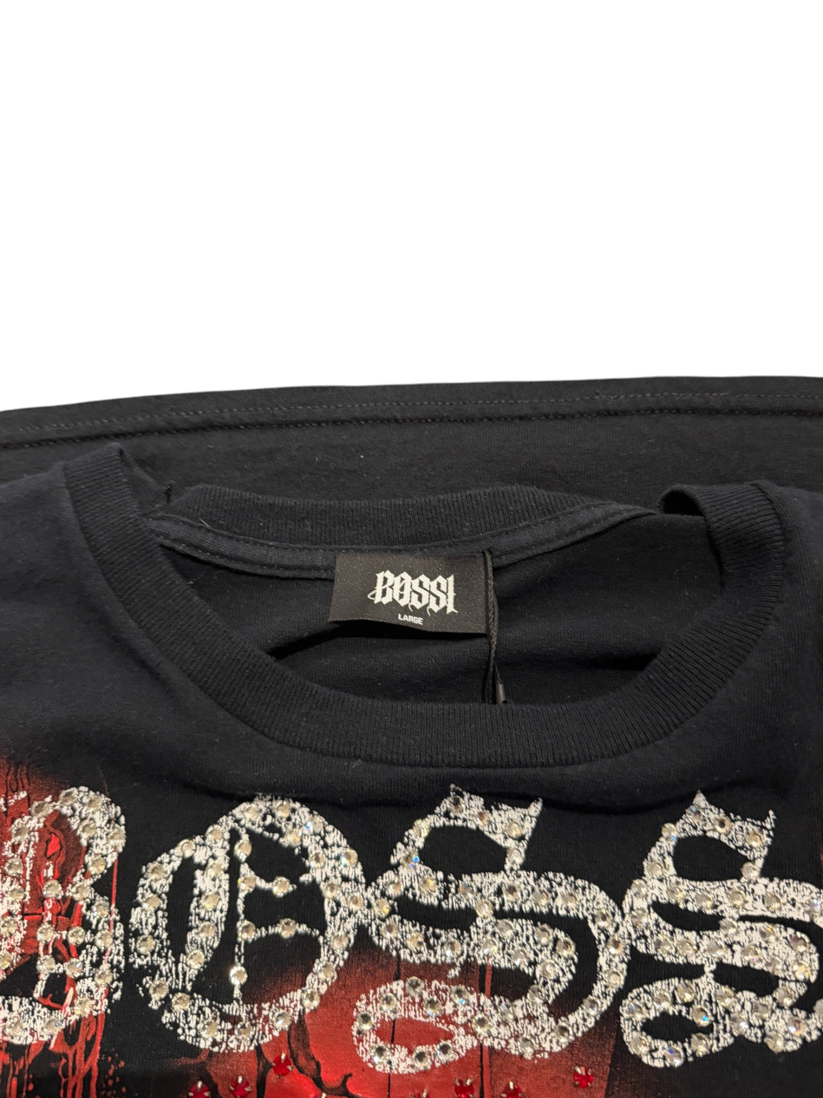 Bossi Red Skull Fire Rhinestone Tee