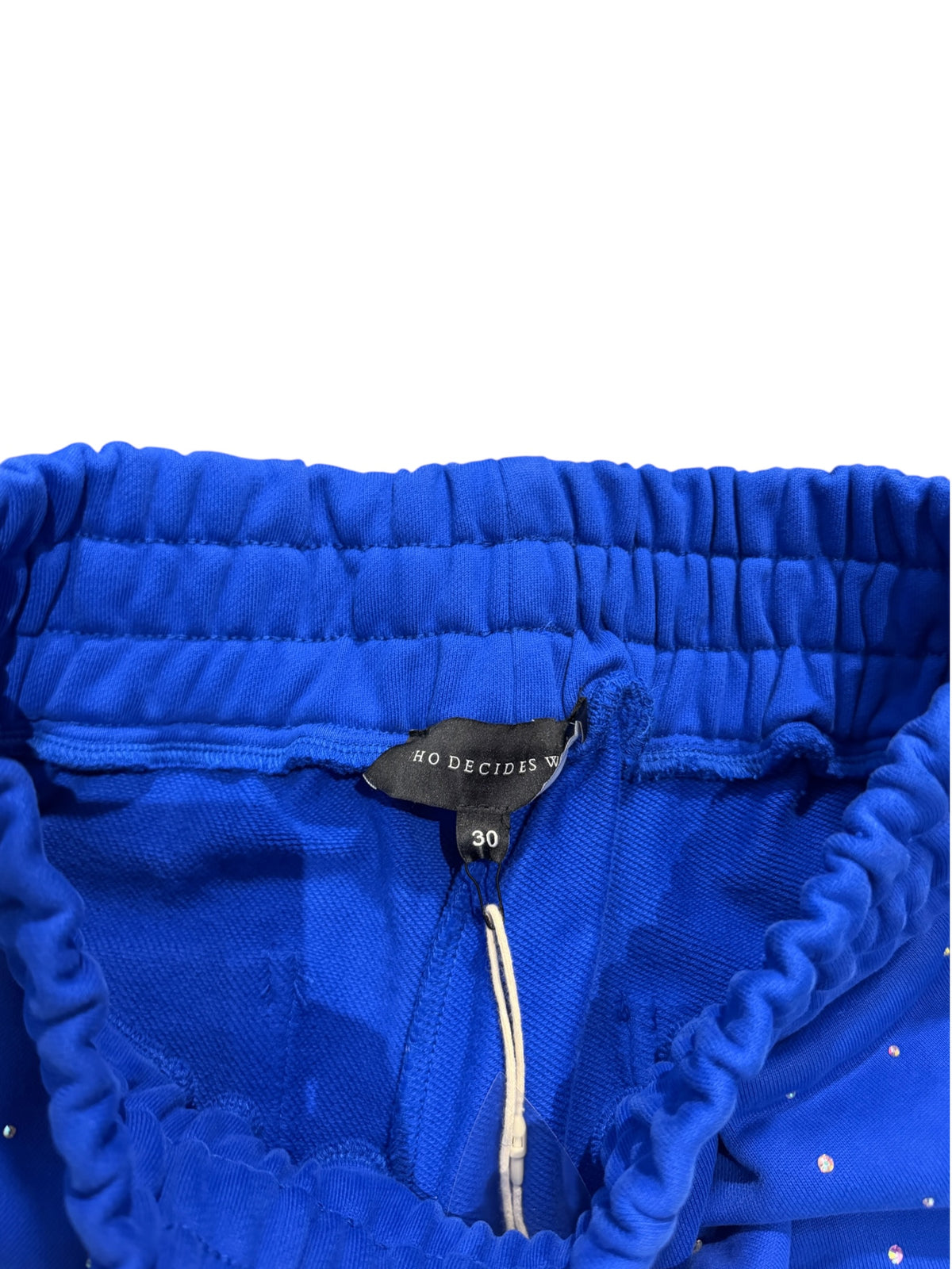 Who Decides War Rhinestone Blue Sweatpants