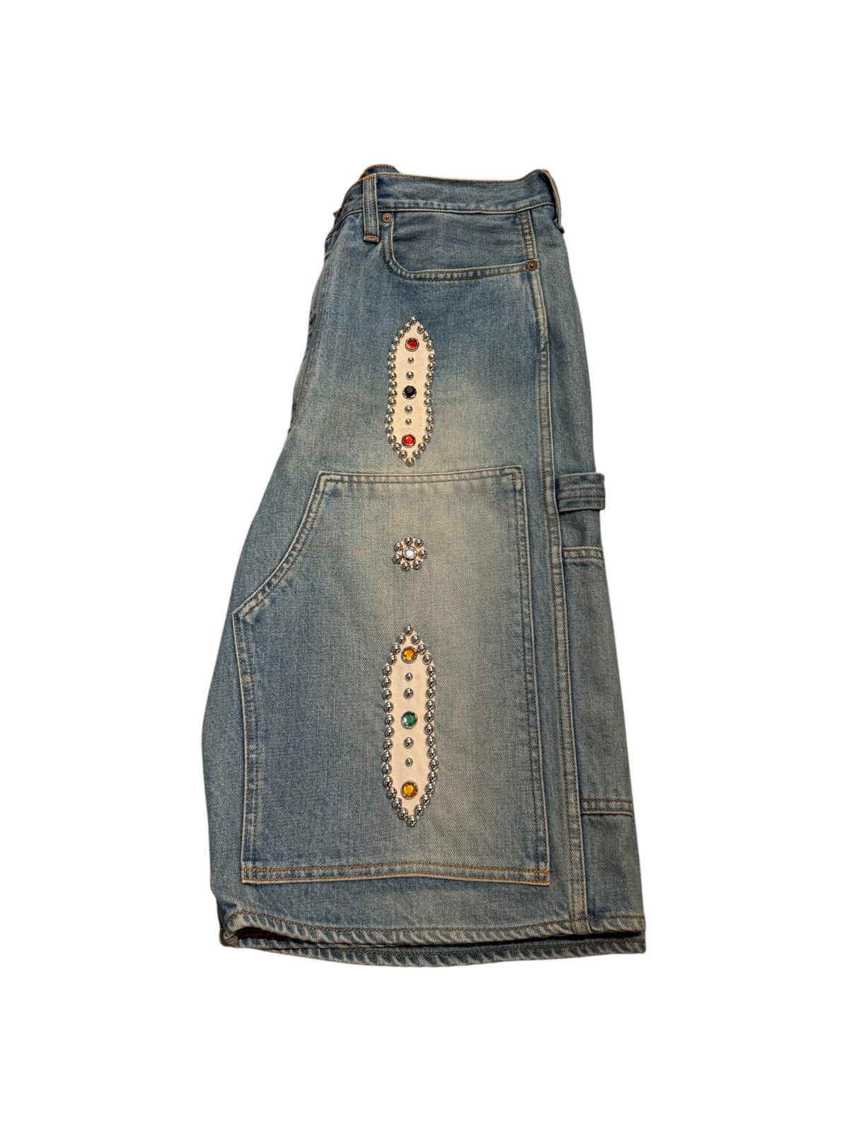 Kapital Blue Denim Rhinestone Stud Shorts