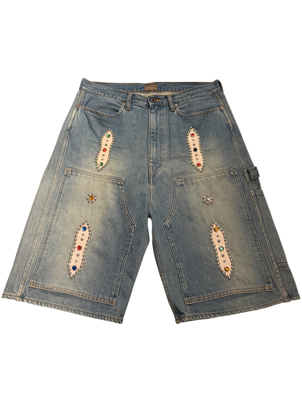 Kapital Blue Denim Rhinestone Stud Shorts