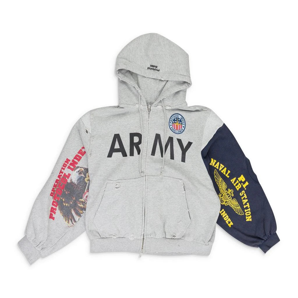Protocol Index Melange Grey Reconstructed Zip Hoodie