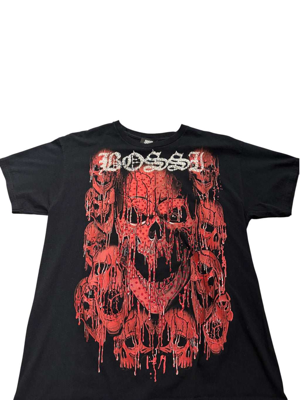 Bossi Red Skull Fire Rhinestone Tee