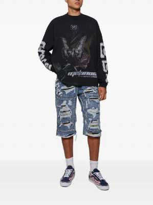 Thug Club Distressed Camo Blue Jean Shorts