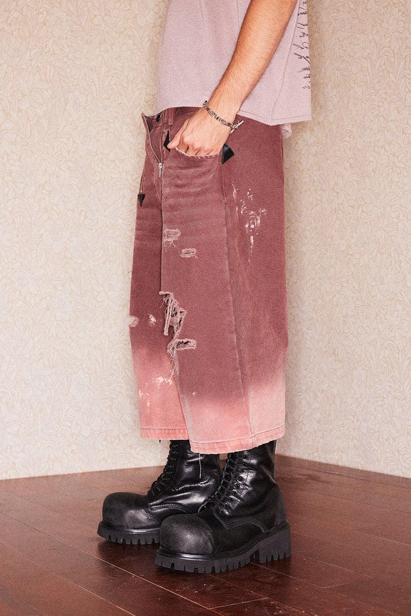Richill Melancholy Distressed Denim Burgundy Shorts