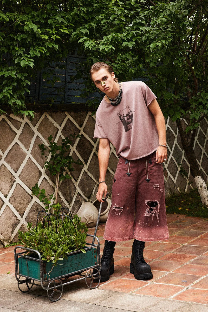 Richill Melancholy Distressed Denim Burgundy Shorts