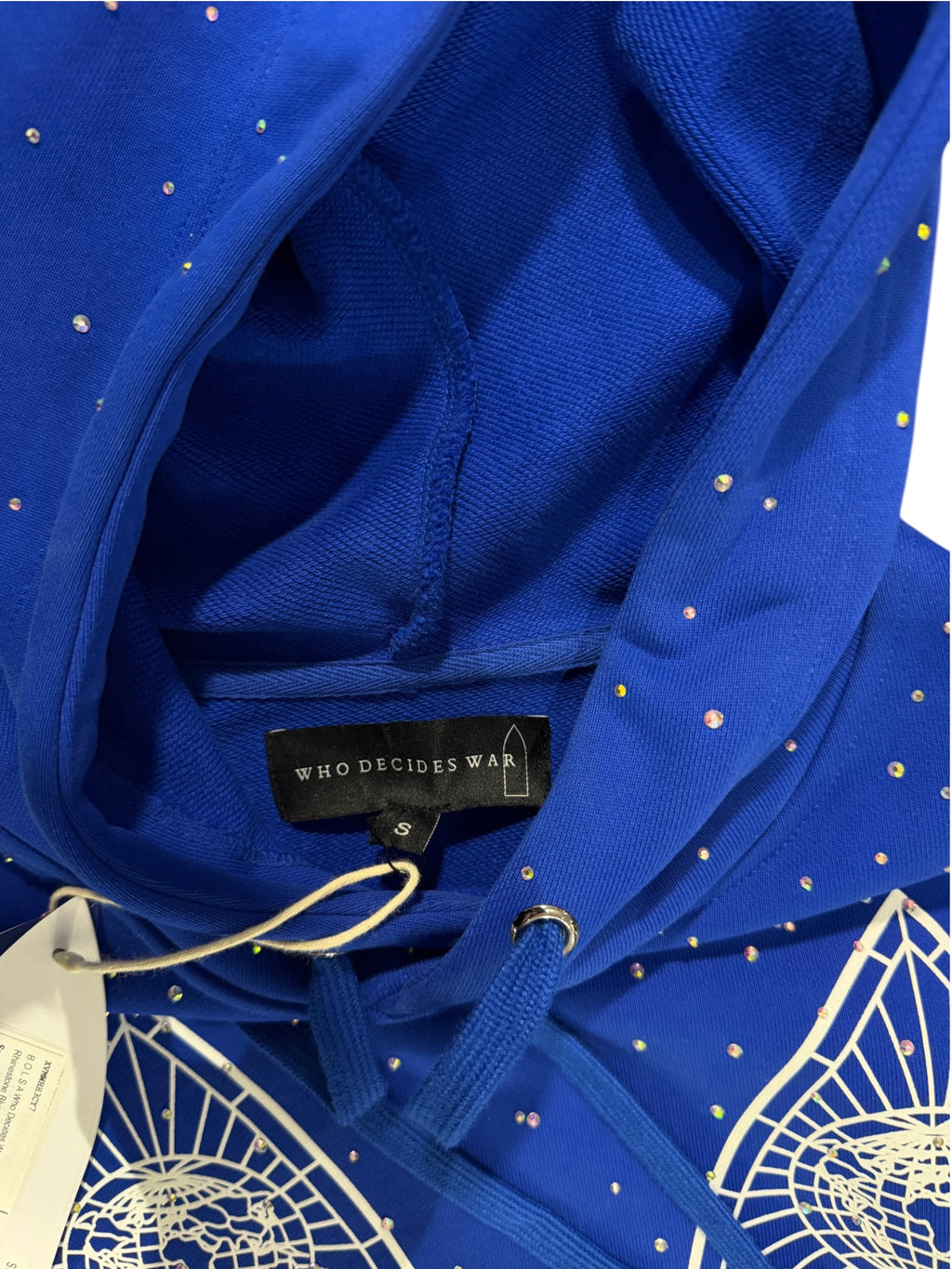 Who Decides War Rhinestone Blue Hooded Pullover