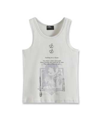 Richill Melancholy Graphic Ribbed White Tank Top