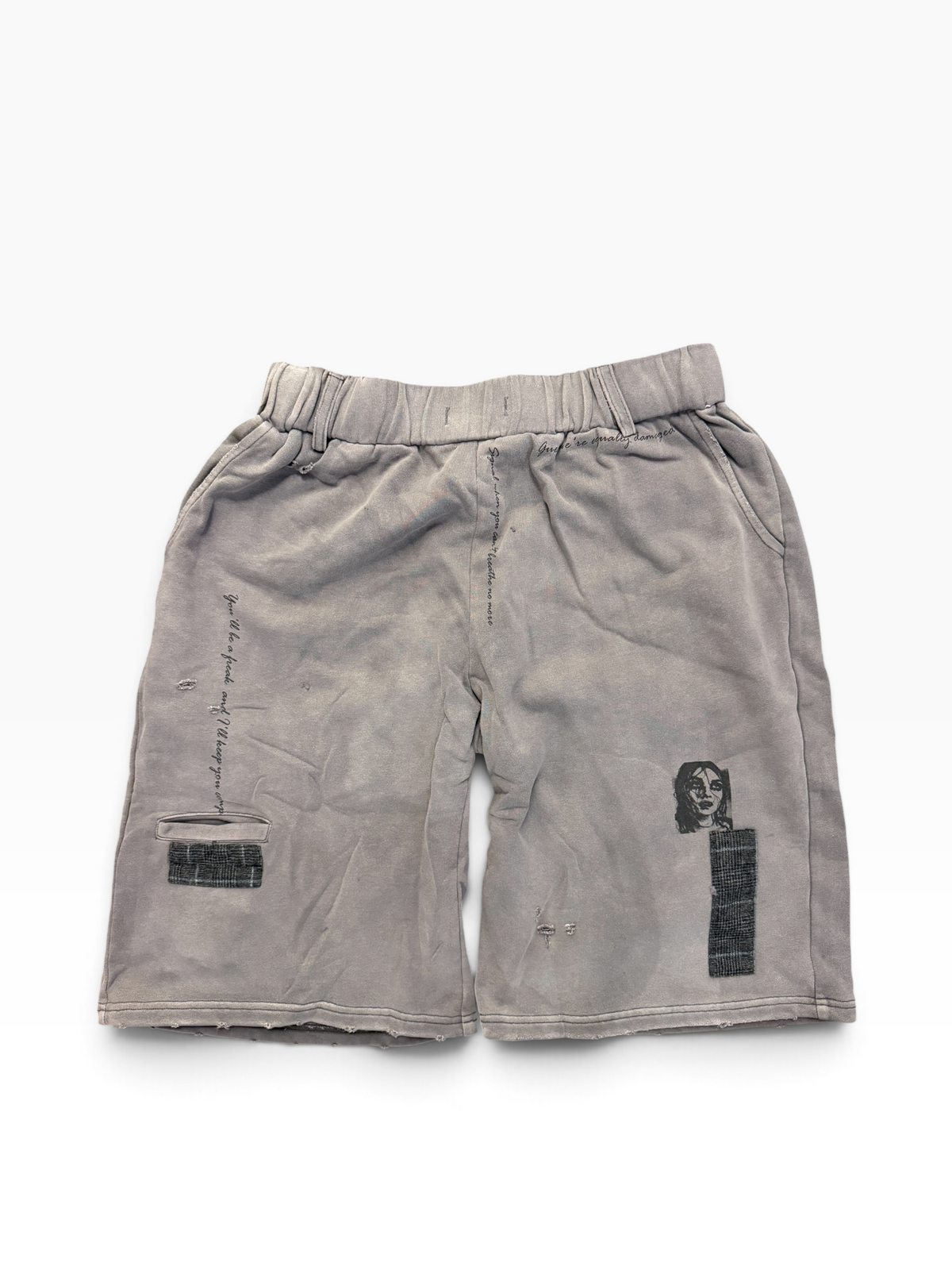 Richill Melancholy Patchwork Appliqué Graphic Washed Sweatshorts