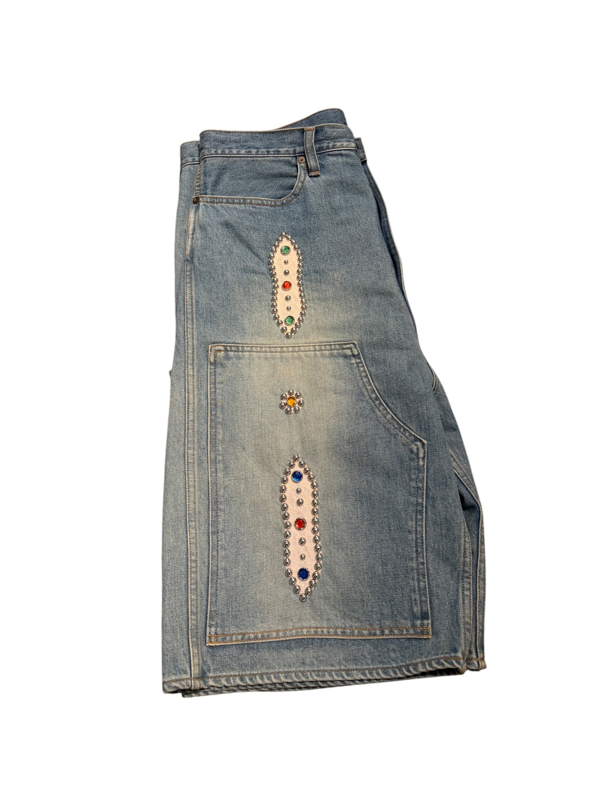 Kapital Blue Denim Rhinestone Stud Shorts