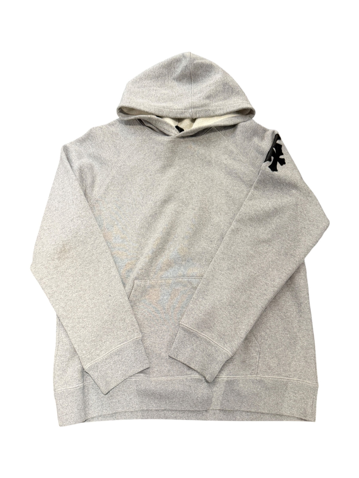 Chrome Hearts Triple Cross Leather Patch Grey Pullover Hoodie