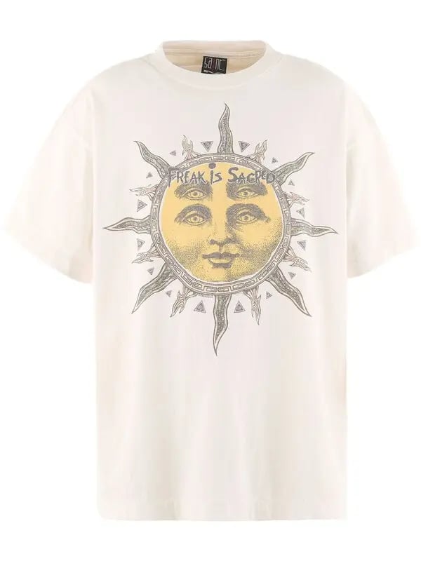 SAINT Michael x Cactus Plant Flea Market graphic-print T-shirt "FREAK IS SACRED" White/Yellow
