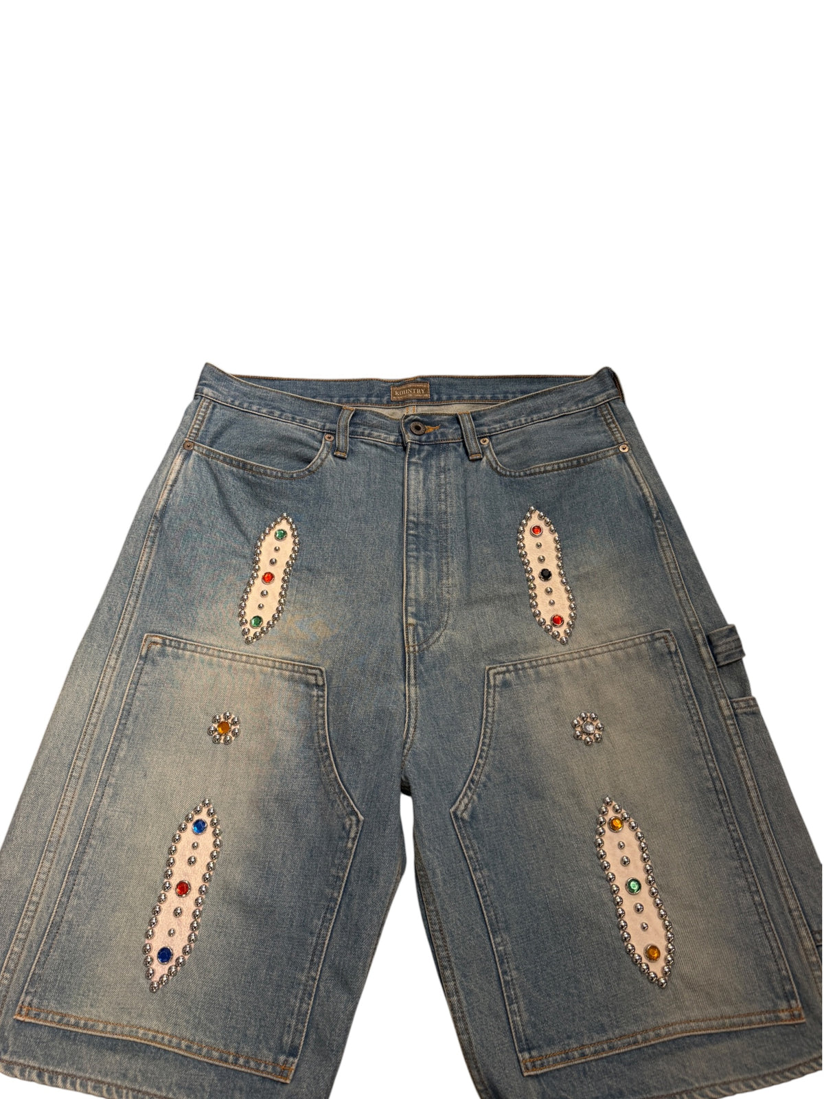 Kapital Blue Denim Rhinestone Stud Shorts