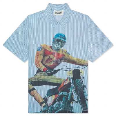 Satoshi Nakamoto Moto Racer Blue Work Shirt