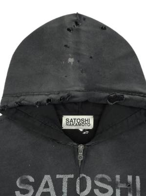 Satoshi Nakamoto Logo Printed Fleece Zip Up Hoodie