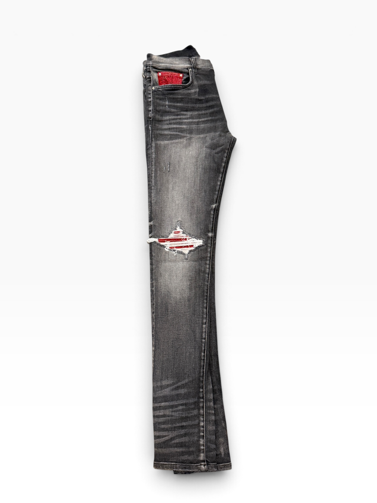 Amiri MX1 Red Lurex Patch Grey Jeans
