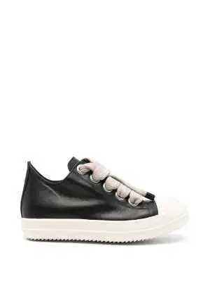 Rick Owens Black Leather Low Jumbo Lace Sneaker