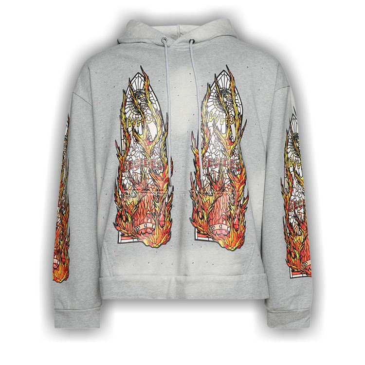 Who Decides War Flames Glass Hooded Grey Sweatshirt