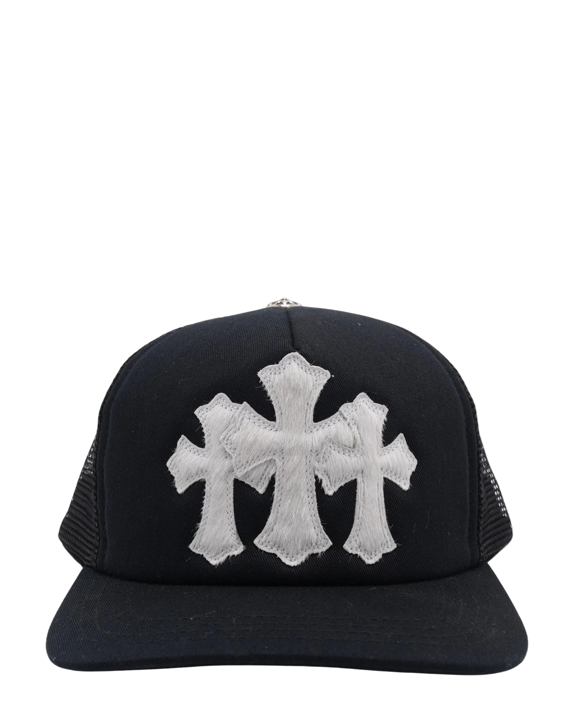 Chrome Hearts Pony Hair Triple Cross Black/White Trucker
