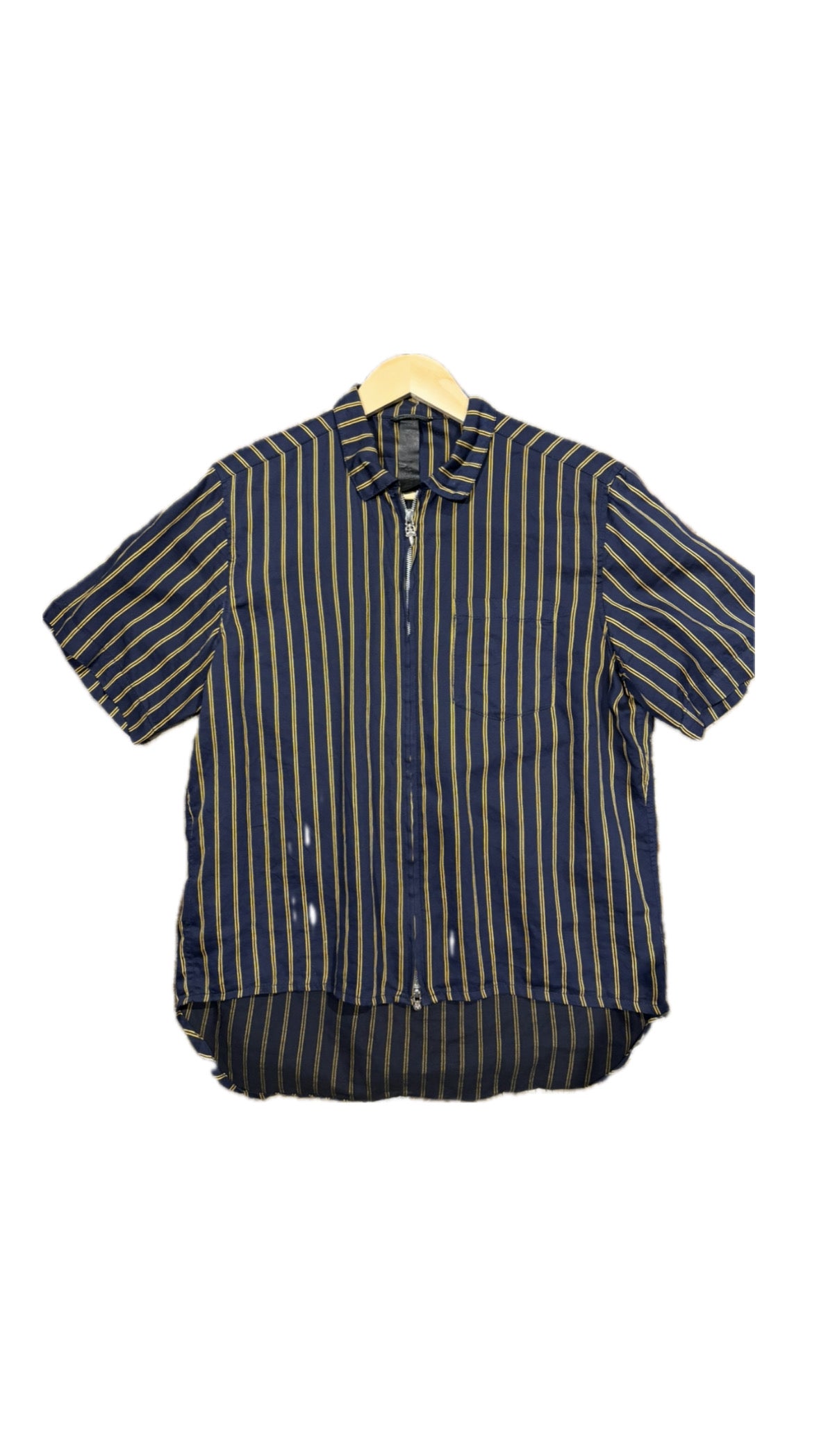 Chrome Hearts Zip-Up Stripped Dress Shirt Navy/Yellow