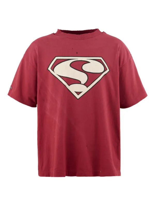 Saint Michael Superman distressed paint-splattered printed t-shirt burgundy