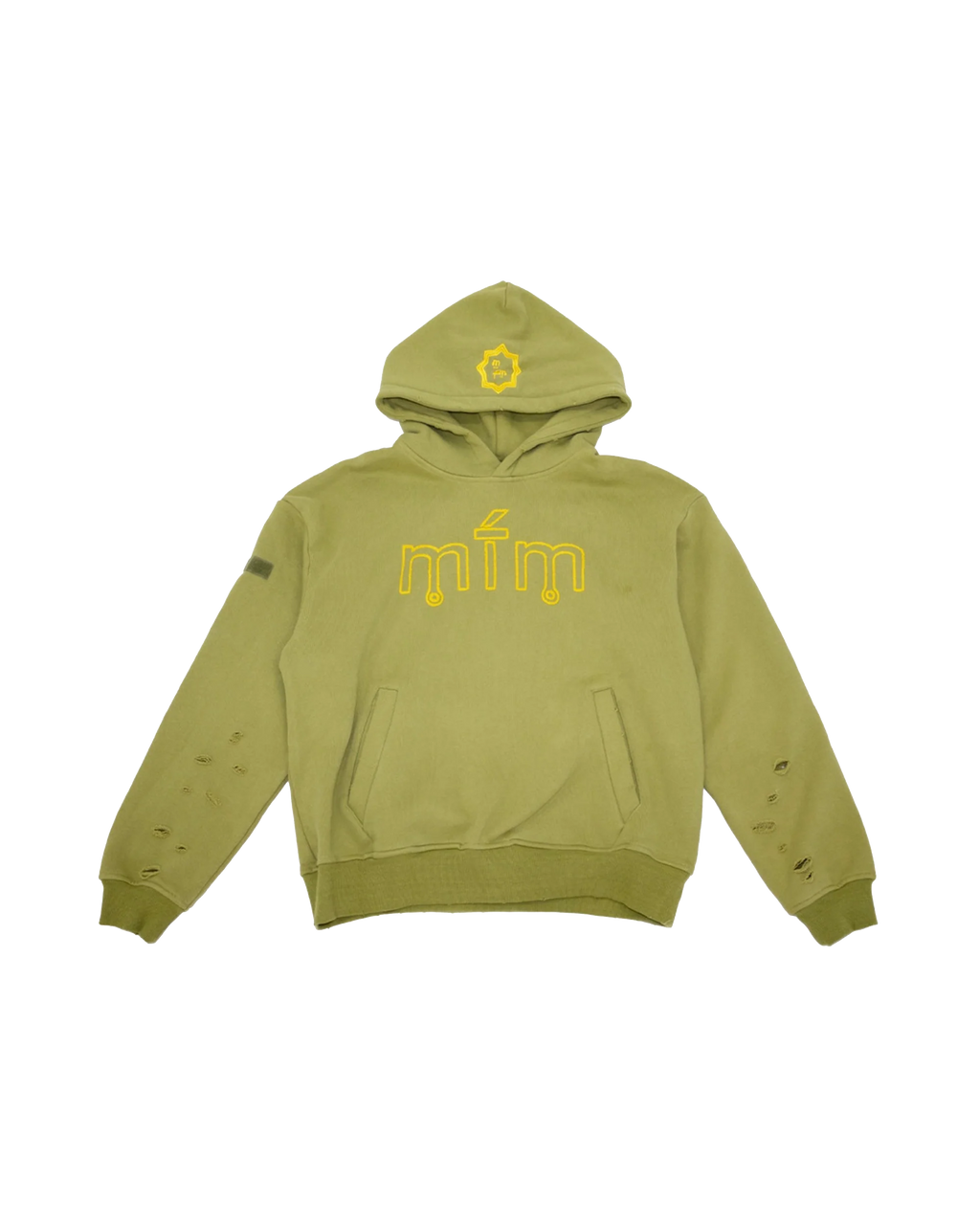 MURD333R.FM General Issue: Special Ops Pullover Hoodie in sage green with a yellow logo.