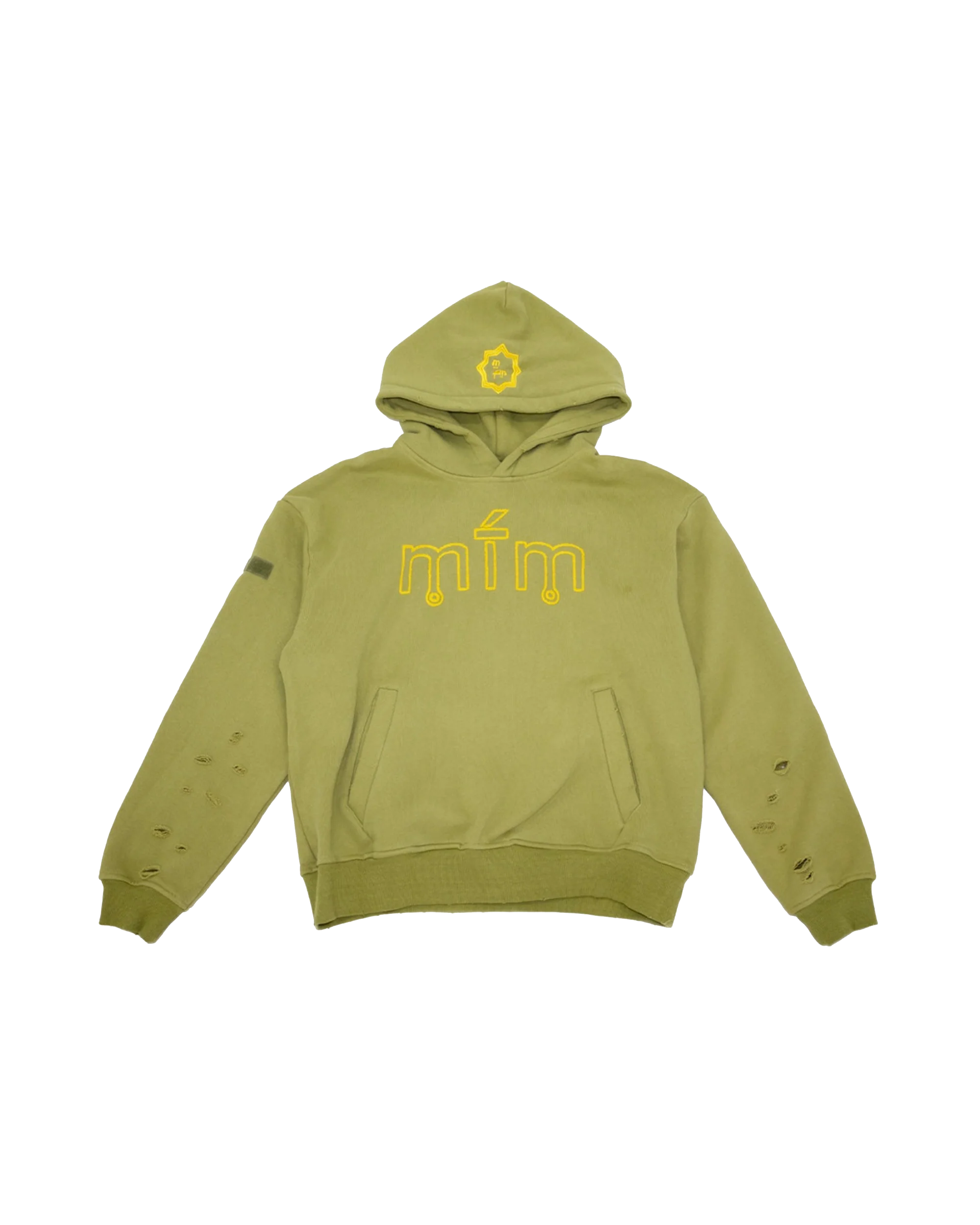 MURD333R.FM General Issue: Special Ops Pullover Hoodie in sage green with a yellow logo.