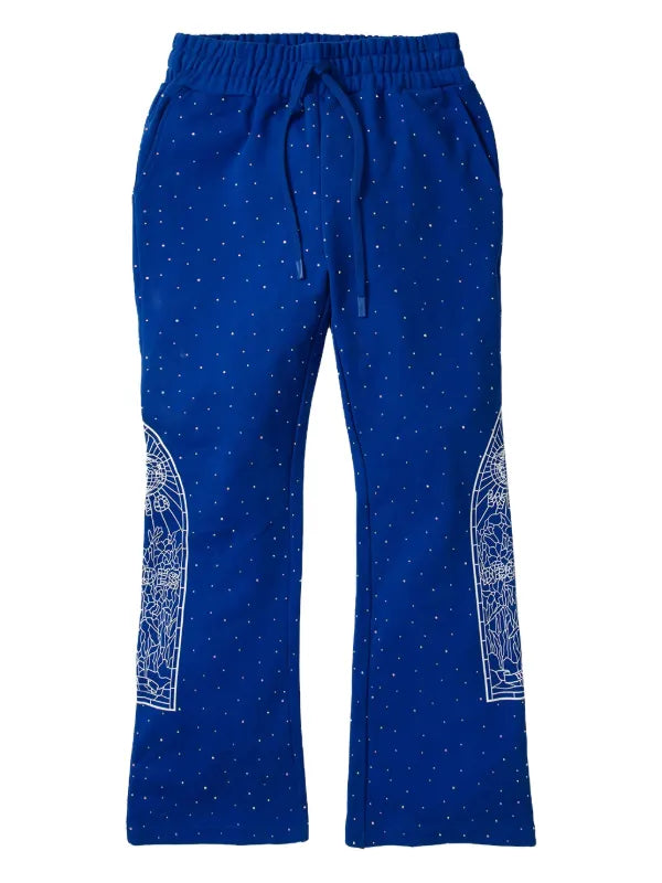 Who Decides War Rhinestone Blue Sweatpants