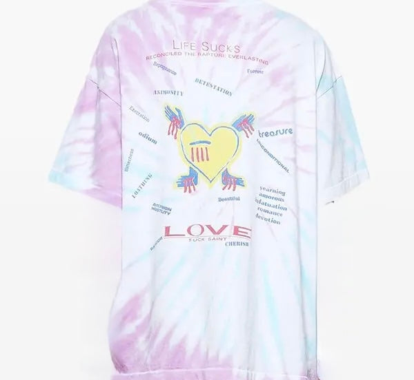 Saint Michael x Lastman "Door WRLD" tie-dye cotton-jersey T-shirt in pink/blue