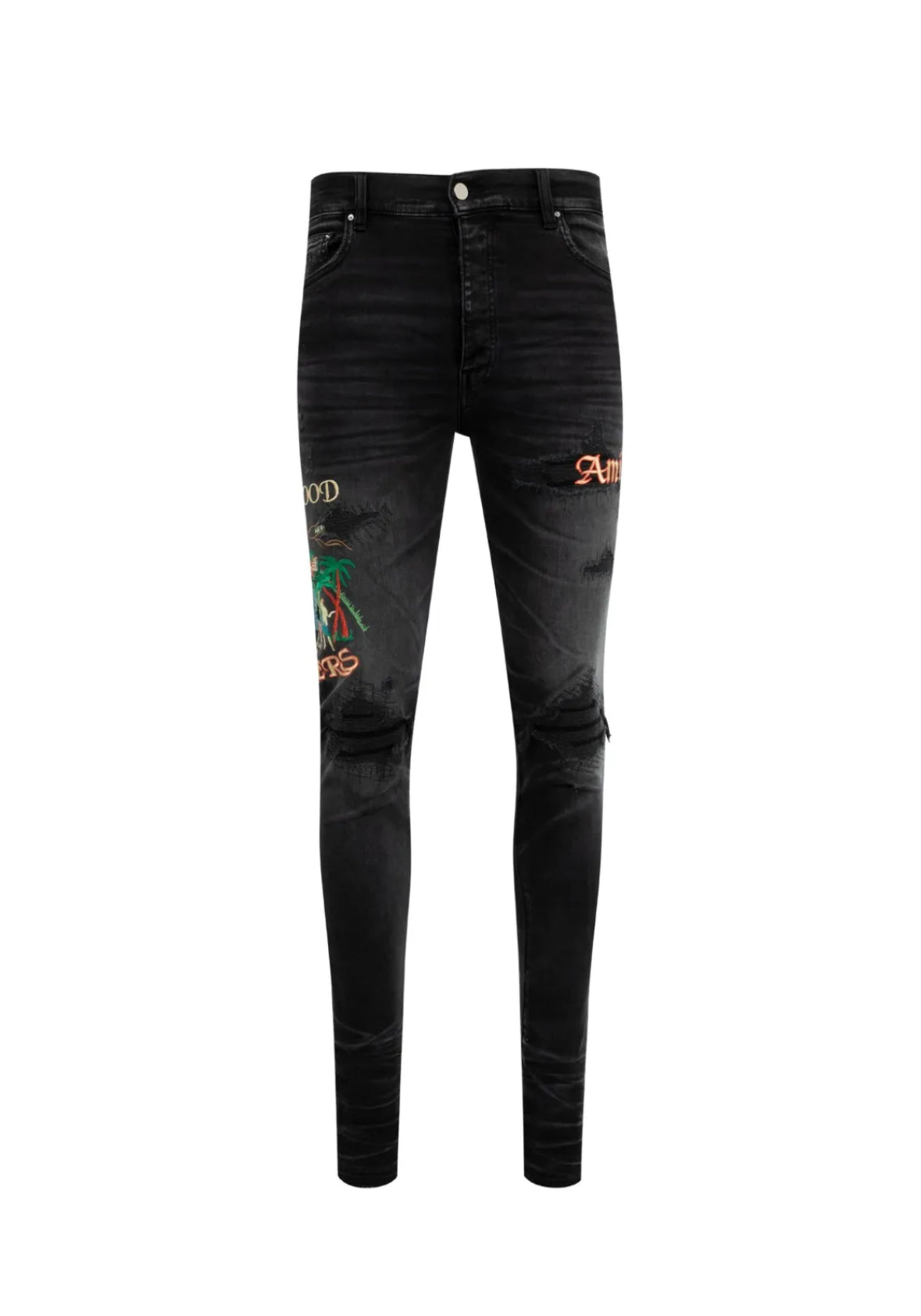 Amiri Sinner Embroidered Logo Black Jeans